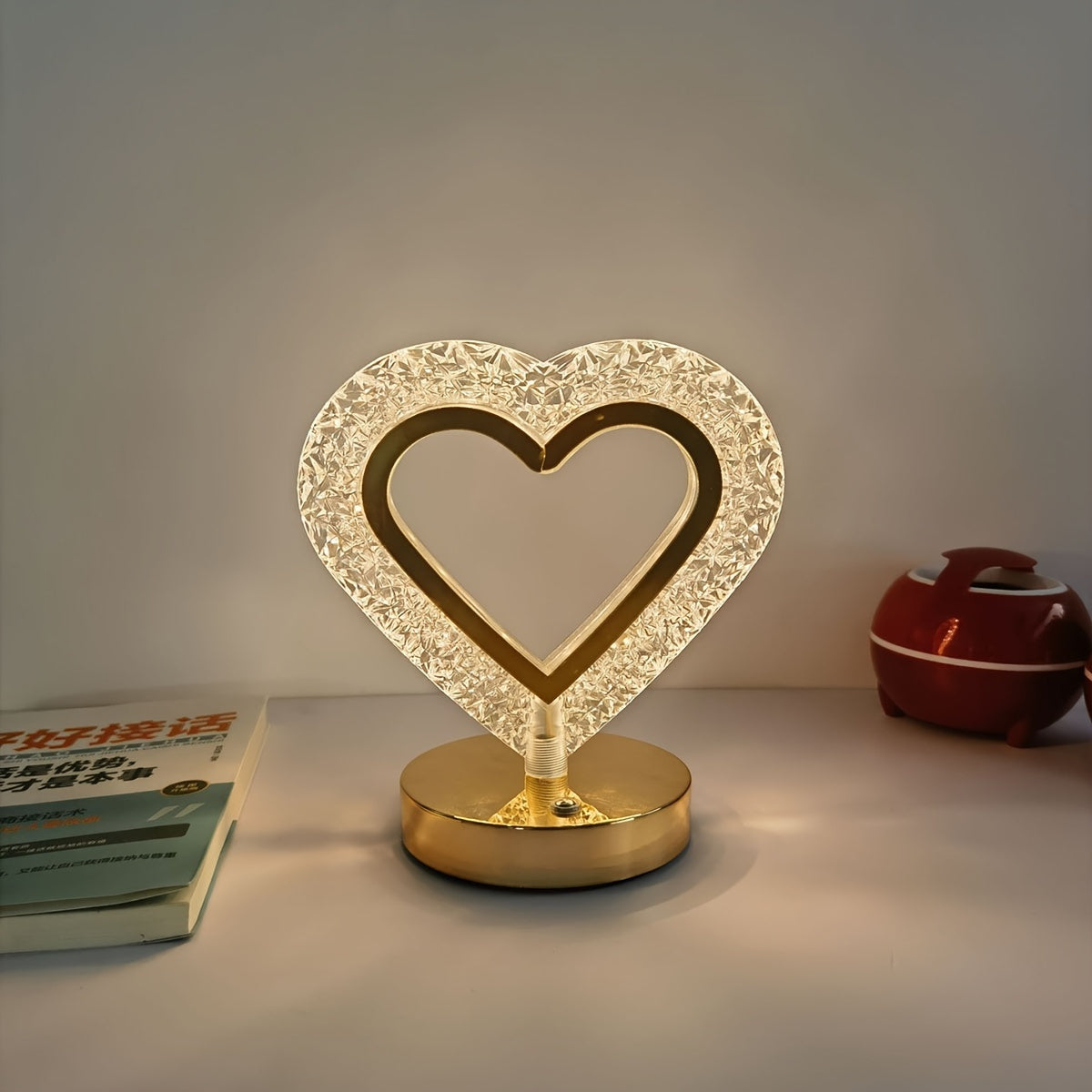 Heart Crystal Dimmable Desk Lamp with Touch Control