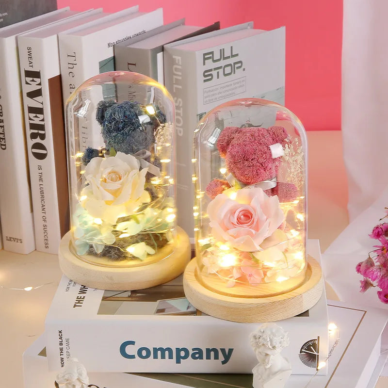 Rose Bear Dome with Led Lights