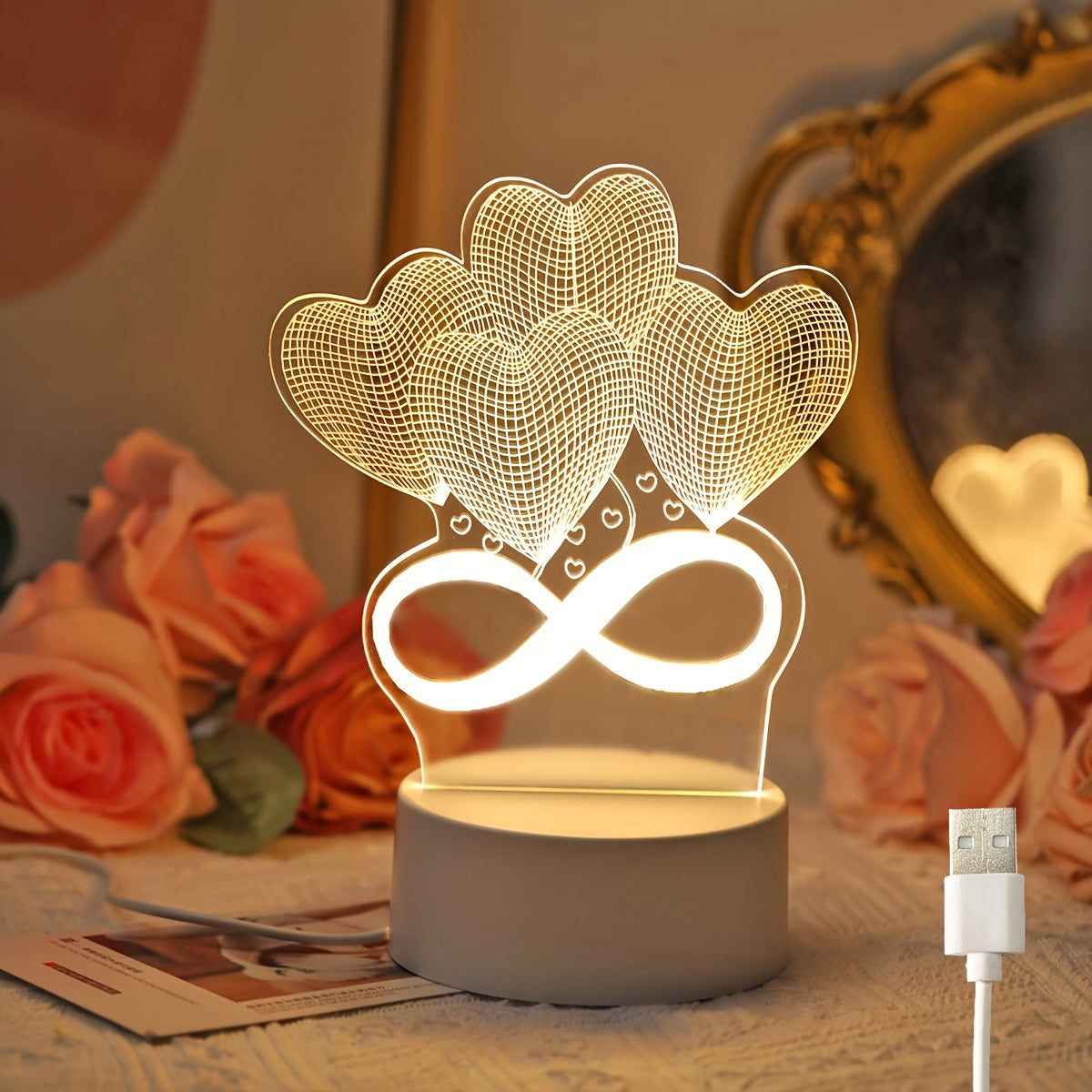 Heart-shaped Infinity 3D Acrylic Night Lamp