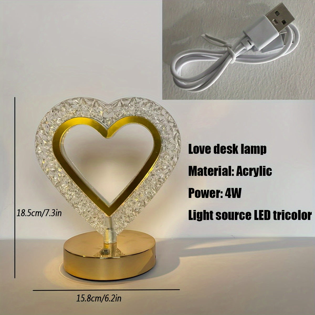 Heart Crystal Dimmable Desk Lamp with Touch Control